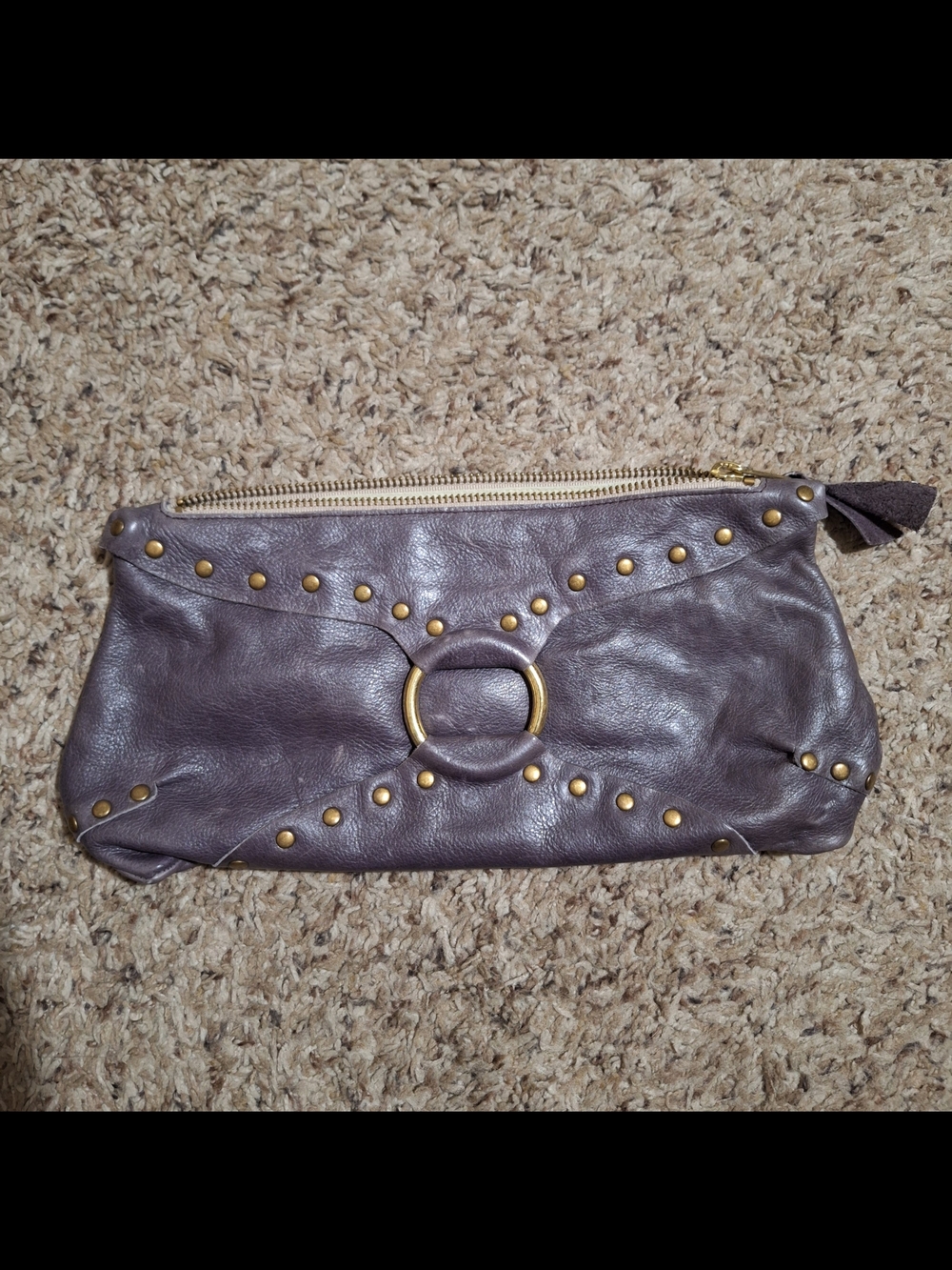 Vintage E.D.E. Purple Leather Y2K Studded Ring Accent Clutch